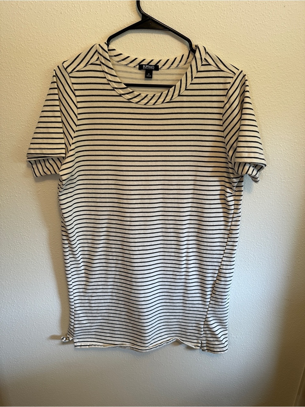Buffalo David Bitton Black and White Striped Short Sleeve T shirt dress